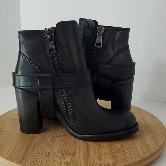 All Saints Jules Heeled Boot Black Leather Harness Stacked Block Heel Size 7 - Picture 6 of 13